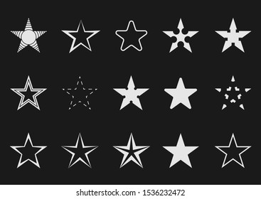 Star set. White Star shape icons, award or insignia symbols Number one or first place signs
