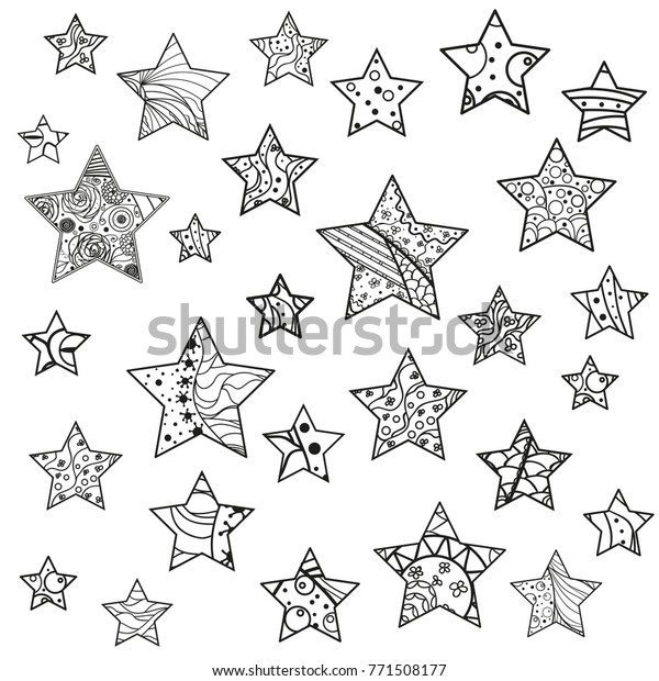 Star Set Zentangle Stars Zen Art Stock Vector Royalty Free 771508177