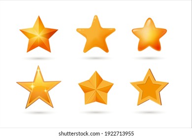 Star shape for award, rating, vote and success insignia set. Glossy feedback, shining prize or golden quality ranking symbol different form vector illustration isolated on white background