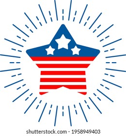 Star shape badge, logo or award icon. Independence day of USA flat vector icon. July fourth celebration party. Objects isolated on a white background.