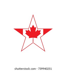 Star shape Canada flag isolated on white background