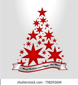 Star shape Christmas tree. Luxury Elegant Merry Christmas and happy new year Poster Template with  ribbon. Vector.