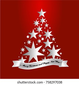 	
Star shape Christmas tree. Luxury Elegant Merry Christmas and happy new year 2019 Poster Template with  ribbon. Vector.