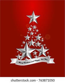 Star shape Christmas tree. Luxury Elegant Merry Christmas and happy new year Poster Template with ribbon. Vector.