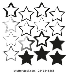 Star shape collection. Black white figures. Outline filled icons. Vector abstract set.