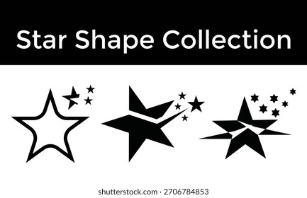 Coleção de Formas de Estrelas em Preto e Branco - Ícones Estelares Decorativos, Contornos Geométricos Mínimos e Elementos Modernos de Estrelas Abstratas para Projetos de Design Criativo. Projeto Creative Star 