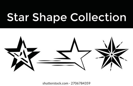 Star Shape Collection Various Star Outlines and Styles for Creative Projects. Geometric Star Icons and Decorative Star Styles for Creative Design Projects