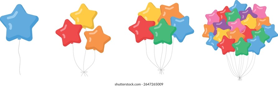 Forma de Estrela Balões Coloridos Pacote Ilustração de Vetor Plano para Celebração de Festa e Decoração de Evento