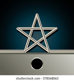 star shape emblem or tag. geometric symbols composition with polished metallic elements  vector illustration