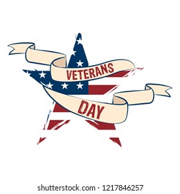 Star shape with the flag of USA. Veteran day label. Vector illustration design