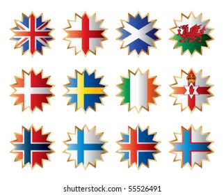Star shape flags - Northern Europe. Vector set.
