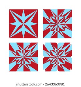 Star shape grid. Red blue symmetry. Vector geometric pattern. Abstract mandala layout.