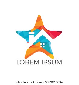 Star Shape home Real Estate logo design. Property and Construction Logo design.  Real estate service, construction, Growth house, arrow up home concept.