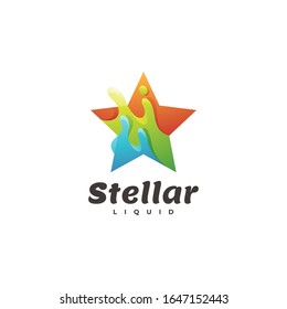 Star Shape Icon and Abstract Liquid Fluid Splash Vector Logo