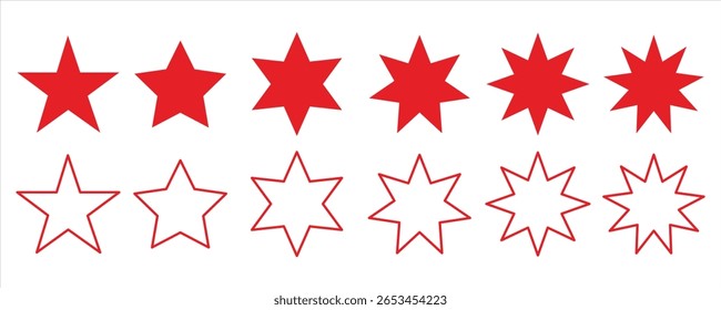 Icono de forma de estrella. etiqueta y etiqueta. Silueta negra aislada sobre fondo blanco. Símbolo de calificación y revisión. Decoración y letrero publicitario. Etiqueta y etiqueta. Silueta negra aislada sobre fondo blanco.
