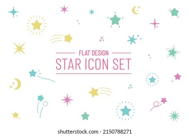 Star Shape Icon Set - Colorful Different Vector Illustrations Isolated On White Background