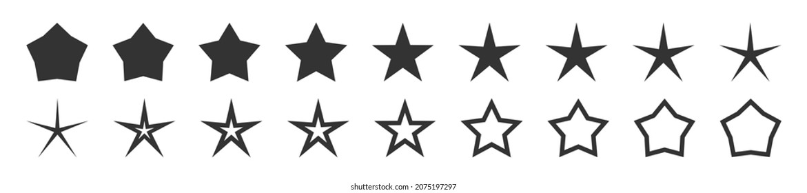 Star shape icon set. Star, design element, isilated line in vector flat style.