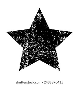 Star shape icon. Vector illustration image. Rating and review symbol with grunge texture. Decoration and advertising sign. Scratch tag and label. Black silhouette isolated on white background.