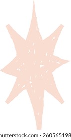 A star shape with jagged edges drawn in a crayon style. The textured appearance resembles a hand-drawn effect with uneven lines. Cartoon vector illustration.