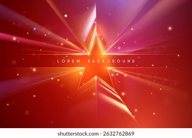 Star shape with light rays effect on red background