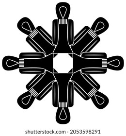 Star shape mandala made ancient Egyptian sacred symbols Tyet. Knot of Isis or girdle of Isis. Ankh amulet. Black and white negative silhouette.
