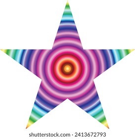 Stern-Form mit vielen kreisförmigen Farbstreifen in verschiedenen Farben und Farbtönen, Herz-Form Vektorgrafik.