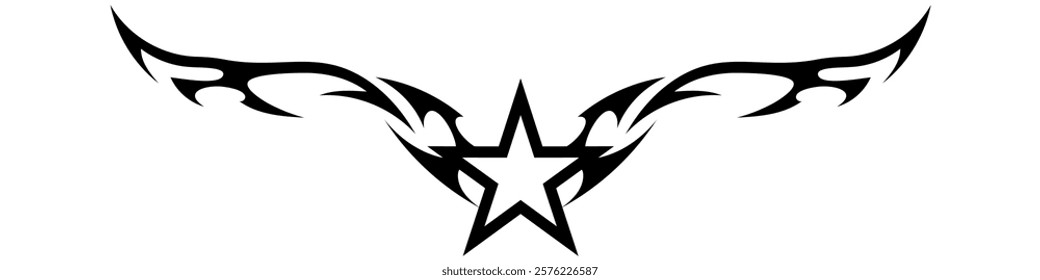 Star Shape with Neo tribal y2k gothic style tattoo Cyber sigilism spikes and sparks for streetwear print designs, spiky y2k aesthetic vector set