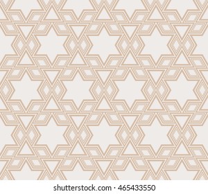 Star shape pattern. Series mirror transformation of star shapes. Vector illustration. For the interior design, printing, textile industry. Beige color