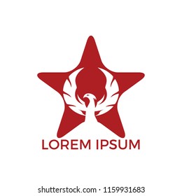 Star shape phoenix logo design. Heraldic phoenix star logo design template.