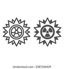 Star shape with radiation seal line and solid icon, atomic energy concept. Vector graphics. Radioactive explosion sign on white background, outline style icon for mobile or web design