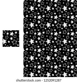 Star shape seamless pattern. Modern fabric or wrapping paper decoration with star elements in silver gradient color on black background. Vector illustration. 
