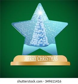 Star shape snow globe with a christmas tree within.Vector.