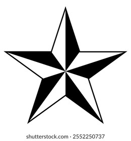 star shape symbol, black and white vector illustration of five pointed star isolated on white background