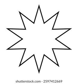 star shape symbol, black and white vector silhouette illustration of simple ten pointed star isolated on white background