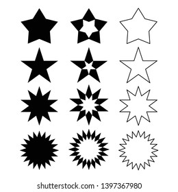 Star shape symbol icon set isolated on white background. Vector Illustration