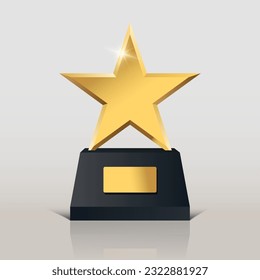 Star shape trophy award. golden star on pedestal