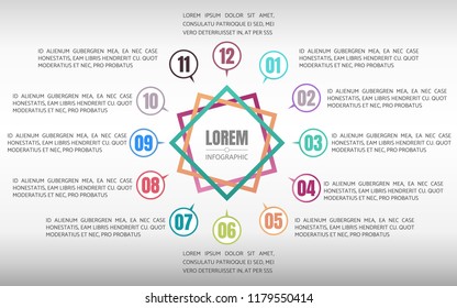 Star Shape with twelves bubbles Infographic