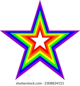 Forma de estrella con varios colores. Azul morado verde amarillo naranja rojo y blanco en el centro. 