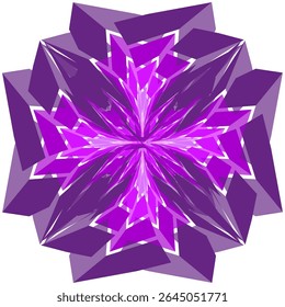 Star shape vector. Abstract purple form. Faceted 3D object. Symmetrical crystal design.