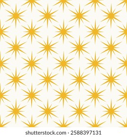 Star shape vector background. Shiny twinkles seamless pattern. Magic Y2k geometric yellow sparkles illustration. Abstract modern bg.