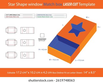 Ventana de forma de estrella Caja de fósforo Plantilla LASER CUT