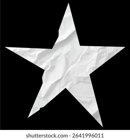 Star shape in wrinkled paper vector, combining a classic form with a textured, tactile feel. Ideal for unique designs, creative projects, or adding a vintage, handmade touch to digital art.