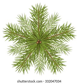 Star Shaped Abstract Vector Fir Tree Branches - Isolated on White Background. Christmas Season Decoration. Design Template Symbol. Arranged Spruce Branch for Advent Season Decor - Backdrop X-Mas Icon