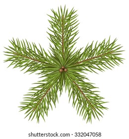 Star Shaped Abstract Vector Fir Tree Branches - Isolated on White Background. Christmas Season Decoration. Design Template Symbol. Arranged Spruce Branch for Advent Season Decor - Backdrop X-Mas Icon