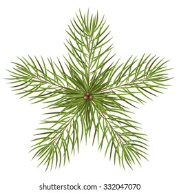 Star Shaped Abstract Vector Fir Tree Branches - Isolated on White Background. Christmas Season Decoration. Design Template Symbol. Arranged Spruce Branch for Advent Season Decor - Backdrop X-Mas Icon
