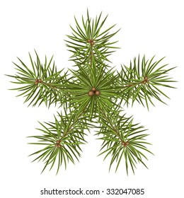 Star Shaped Abstract Vector Fir Tree Branches - Isolated on White Background. Christmas Season Decoration. Design Template Symbol. Arranged Spruce Branch for Advent Season Decor - Backdrop X-Mas Icon