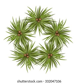 Star Shaped Abstract Vector Fir Tree Branches - Isolated on White Background. Christmas Season Decoration. Design Template Symbol. Arranged Spruce Branch for Advent Season Decor - Backdrop X-Mas Icon
