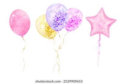 Star Shaped Balloons. Bunch of glitter and confetti balloons for party