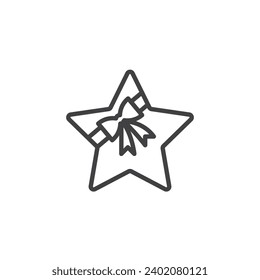 Star shaped box with bow ribbon line icon. linear style sign for mobile concept and web design. Star gift box outline vector icon. Surprise symbol, logo illustration. Vector graphics