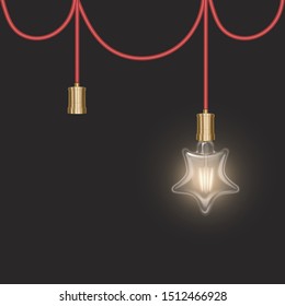 Star shaped bulb in retro style on dark substrate, glowing light bulb in realistic style Vector EPS 10 format